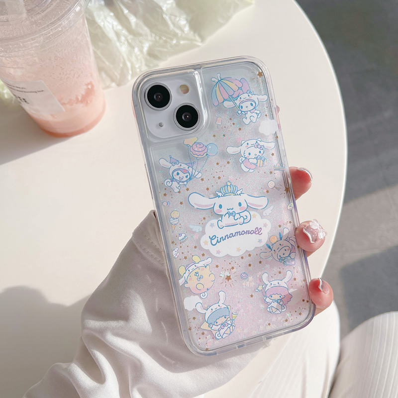 适用iphone16promax手机壳15苹果16透明14流沙13流动12液体11玉桂狗ins风卡通可爱少女ins风透明保护套防摔软