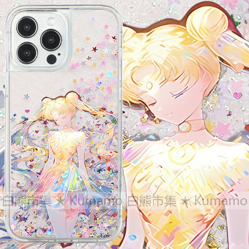 适用iphone16promax手机壳15苹果16手机壳14透明三星24ultra流沙华为p60保护套炫彩星星手绘美少女战士ins风