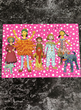 草间弥生YAYOI KUSAMA限定荧光粉明信片画芯卡片装饰海报