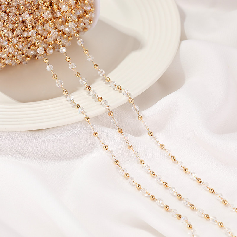 14K GOLD-FILLED COLOR-PRESERVING COPPER BEADS FACETED ZIRCON BEAD CHAIN DIY LOOSE CHAIN MATERIAL HANDMADE BRACELET JEWELRY ACCESSORIES