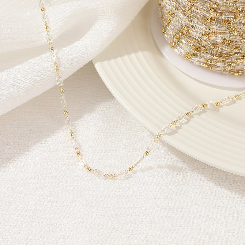 COLOR-RETAINING 14K GOLD-FILLED CRYSTAL ZIRCON FACETED SQUARE PIPE CLAMP SMALL GOLD BEADS HANDMADE LOOSE CHAIN DIY JEWELRY CHAIN