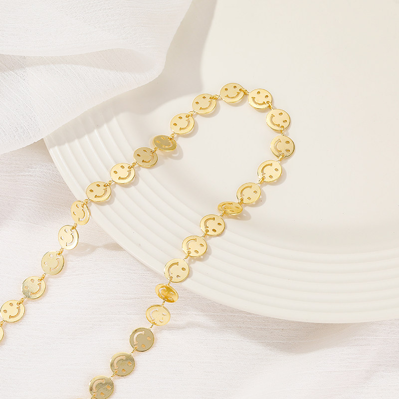 14K GOLD-FILLED COLOR-RETAINING DISC SMILEY FACE CHAIN BRACELET DIY MATERIAL NECKLACE TASSEL HANDMADE LOOSE CHAIN JEWELRY ACCESSORIES
