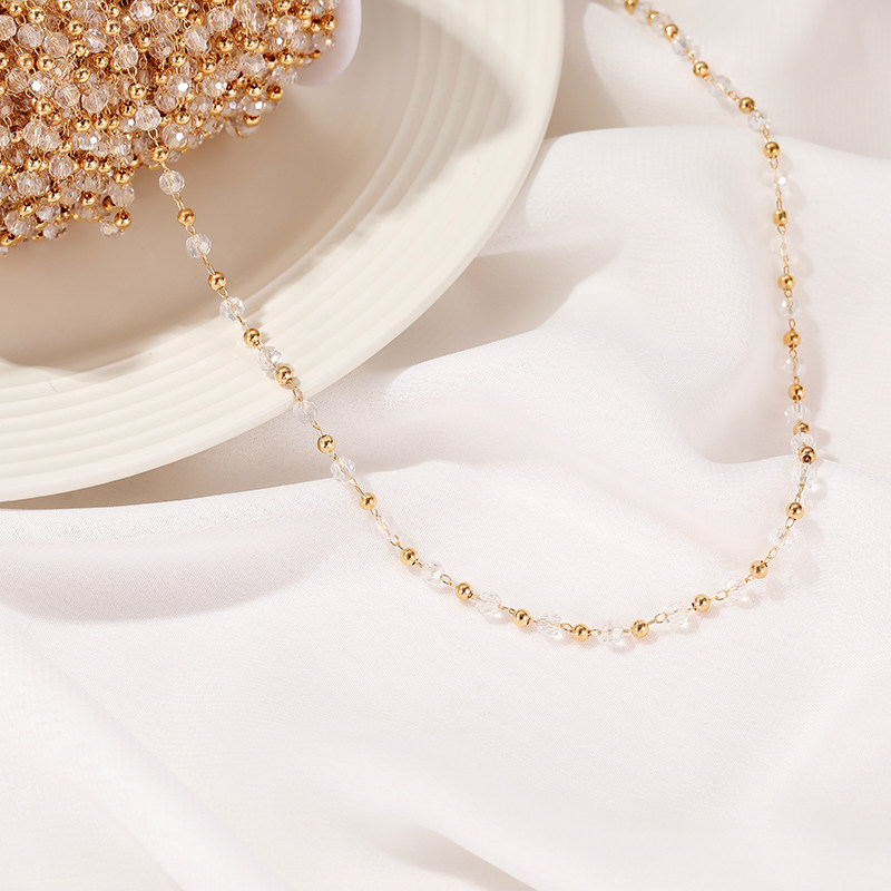14K GOLD-FILLED COLOR-PRESERVING COPPER BEADS FACETED ZIRCON BEAD CHAIN DIY LOOSE CHAIN MATERIAL HANDMADE BRACELET JEWELRY ACCESSORIES
