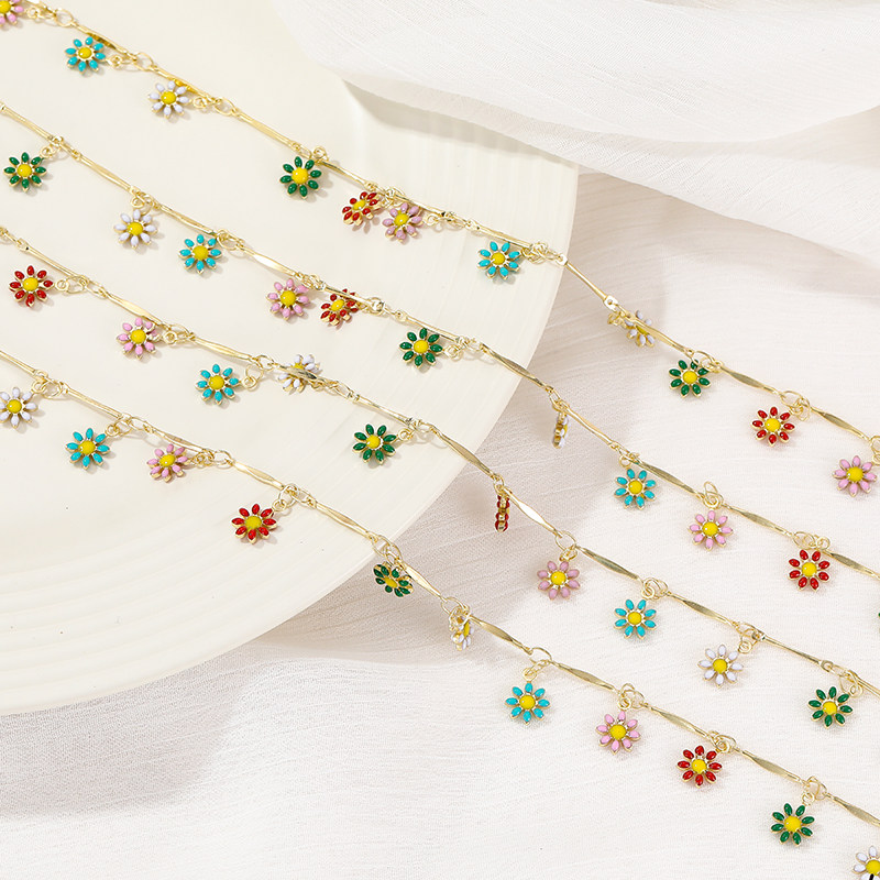 COPPER PACKAGE 14K REAL GOLD COLOR RETENTION HANGING MIXED COLOR DAISY CHAIN PLUM BLOSSOM CHAIN HANDMADE BRACELET DIY ACCESSORIES NECKLACE MATERIAL