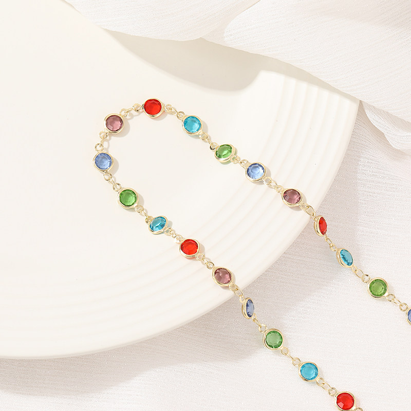 14K GOLD-FILLED COLOR-RETAINING DAZZLING ROUND CRYSTAL BEAD CHAIN DIY NECKLACE HANDMADE MATERIAL BRACELET LOOSE CHAIN JEWELRY ACCESSORIES