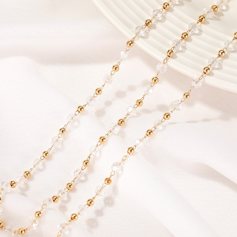 14K GOLD-FILLED COLOR-PRESERVING COPPER BEADS FACETED ZIRCON BEAD CHAIN DIY LOOSE CHAIN MATERIAL HANDMADE BRACELET JEWELRY ACCESSORIES
