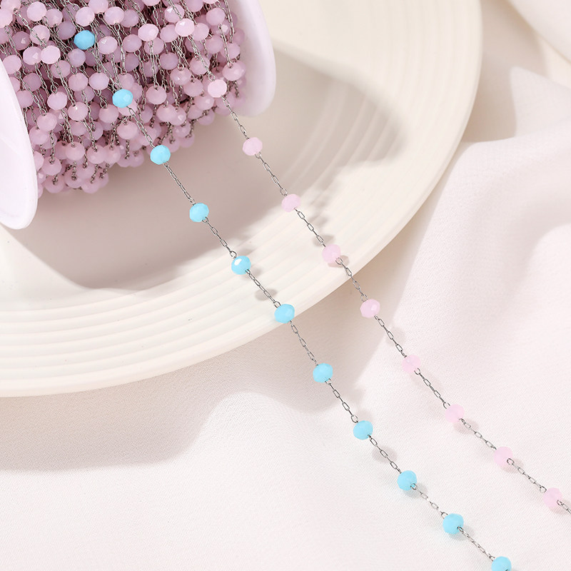 TITANIUM STEEL CHAIN STRING PINK 4MM CUT BEAD LAKE BLUE CHAIN BRACELET MATERIAL DIY NECKLACE ACCESSORIES HAND-MADE LOOSE CHAIN