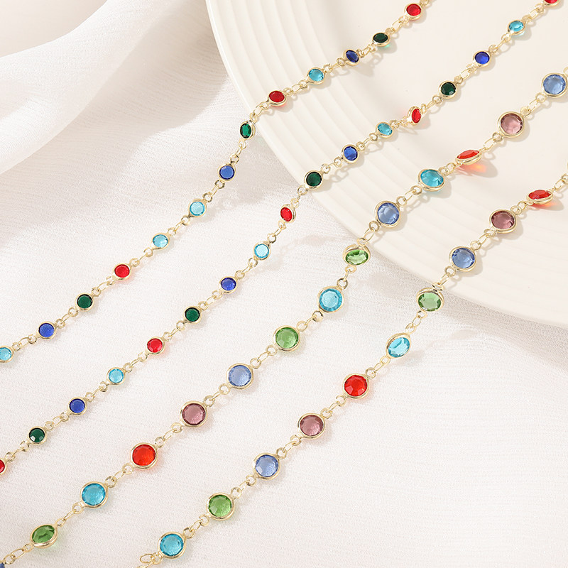 14K GOLD-FILLED COLOR-RETAINING DAZZLING ROUND CRYSTAL BEAD CHAIN DIY NECKLACE HANDMADE MATERIAL BRACELET LOOSE CHAIN JEWELRY ACCESSORIES