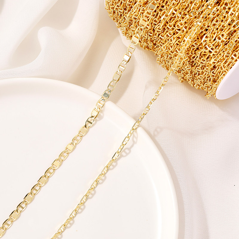 COLOR-RETAINING JAPANESE CHAIN 14K GOLD-FILLED CHAIN DOUBLE HOLE NECKLACE HANDMADE LOOSE CHAIN DIY BRACELET JEWELRY ACCESSORIES MATERIAL
