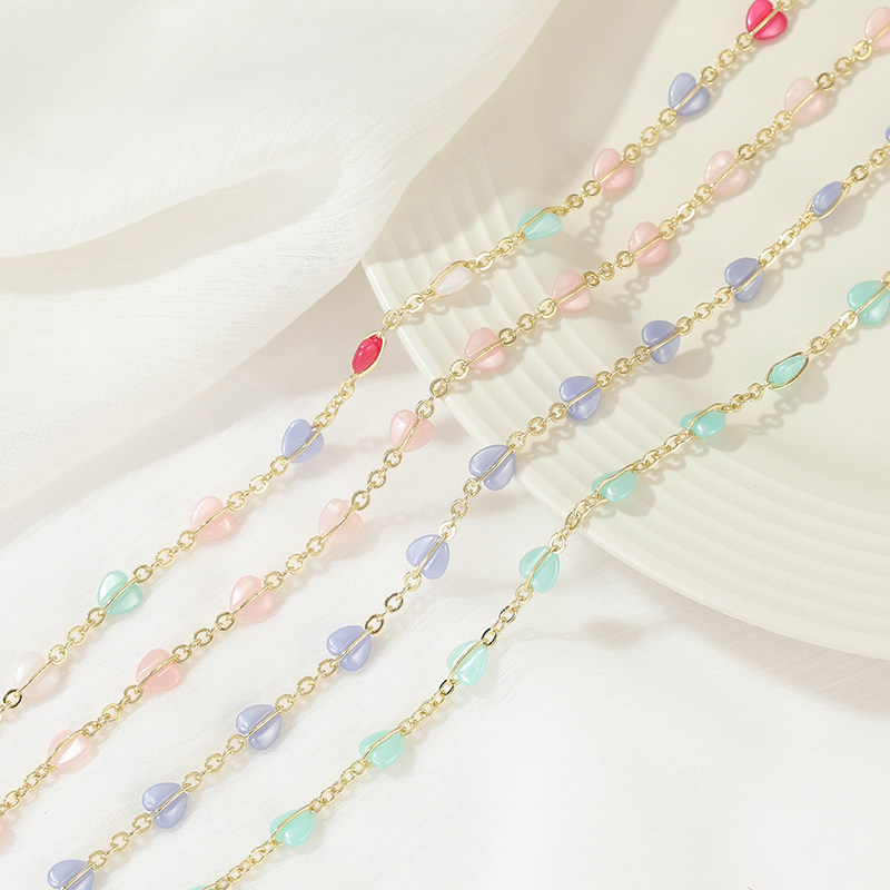 14K PACKAGE REAL GOLD COLOR-PRESERVING PEACH HEART CRYSTAL BEAD CHAIN DIY CHAIN NECKLACE BRACELET TASSEL MATERIAL LOOSE CHAIN EARRINGS ACCESSORIES