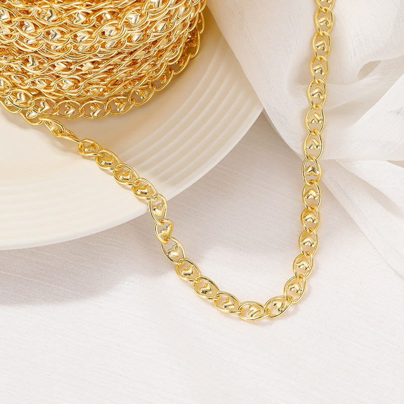 COPPER PACKAGE 14K REAL GOLD COLOR RETENTION LONG O INLAID PEACH HEART CHAIN CHAIN JEWELRY HANDMADE DIY BRACELET ACCESSORIES NECKLACE MATERIAL