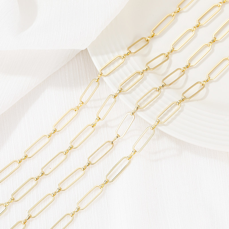 14K GOLD-FILLED COLOR-RETAINING BUCKLE RECTANGULAR CHAIN OVAL O-SHAPED CHAIN DIY BRACELET LONG O-CHAIN NECKLACE JEWELRY LOOSE CHAIN ACCESSORIES