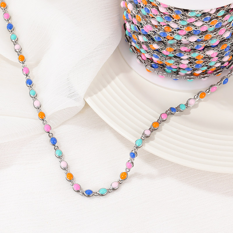 COLOR DROP GLAZE PEACH HEART CHAIN COLOR RETENTION TITANIUM STEEL CHAIN LIP NECKLACE ROUND BRACELET MATERIAL DIY JEWELRY ACCESSORIES