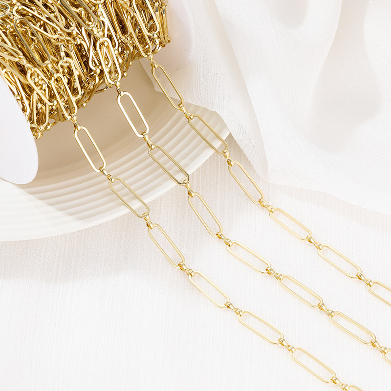 14K GOLD-FILLED COLOR-RETAINING BUCKLE RECTANGULAR CHAIN OVAL O-SHAPED CHAIN DIY BRACELET LONG O-CHAIN NECKLACE JEWELRY LOOSE CHAIN ACCESSORIES