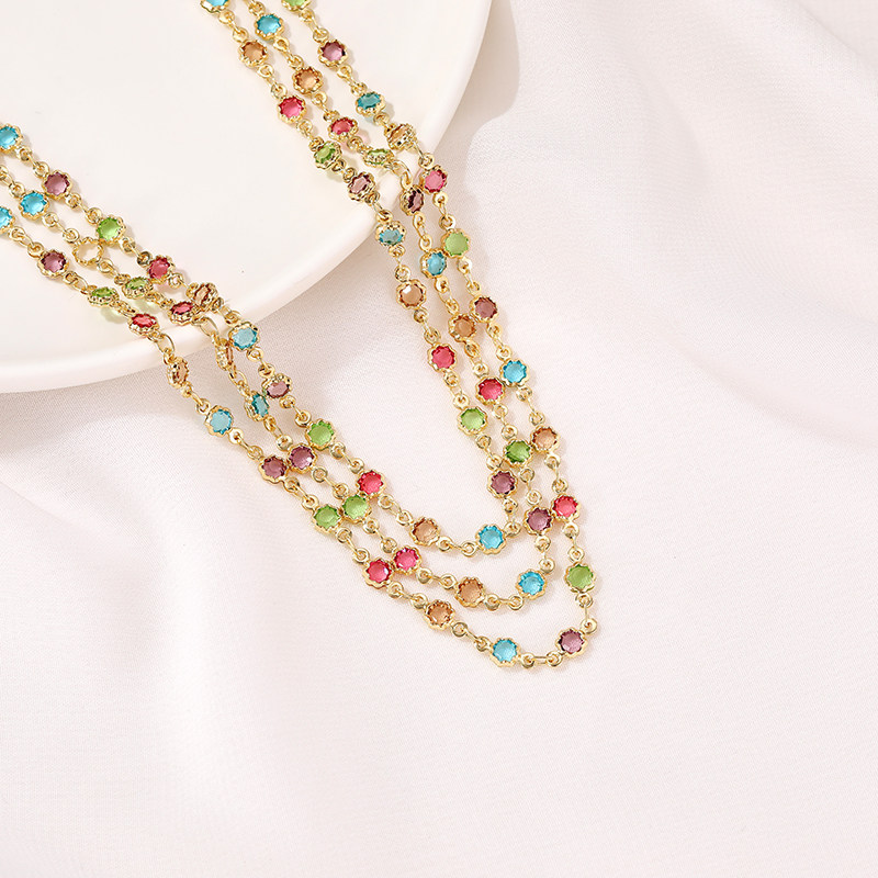 14K GOLD-FILLED COLOR-RETAINING INLAID COLORFUL HAOSHI BEAD CHAIN DIY NECKLACE MATERIAL BRACELET JEWELRY HAND-MADE LOOSE CHAIN ACCESSORIES