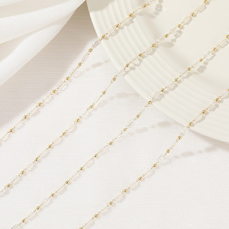 COLOR-RETAINING 14K GOLD-FILLED CRYSTAL ZIRCON FACETED SQUARE PIPE CLAMP SMALL GOLD BEADS HANDMADE LOOSE CHAIN DIY JEWELRY CHAIN