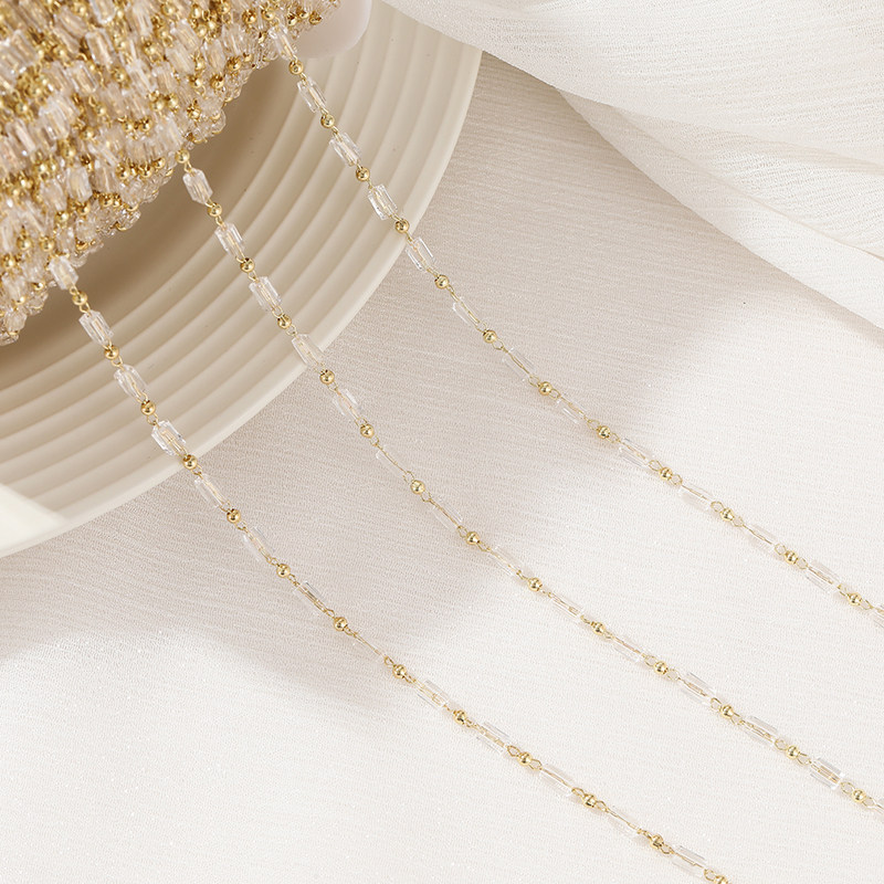 COLOR-RETAINING 14K GOLD-FILLED CRYSTAL ZIRCON FACETED SQUARE PIPE CLAMP SMALL GOLD BEADS HANDMADE LOOSE CHAIN DIY JEWELRY CHAIN