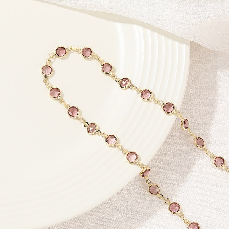 14K GOLD-FILLED COLOR-PRESERVING ROUND PINK AMETHYST BEADS CHAIN ACCESSORIES HANDMADE DIY NECKLACE MATERIAL BRACELET JEWELRY LOOSE CHAIN