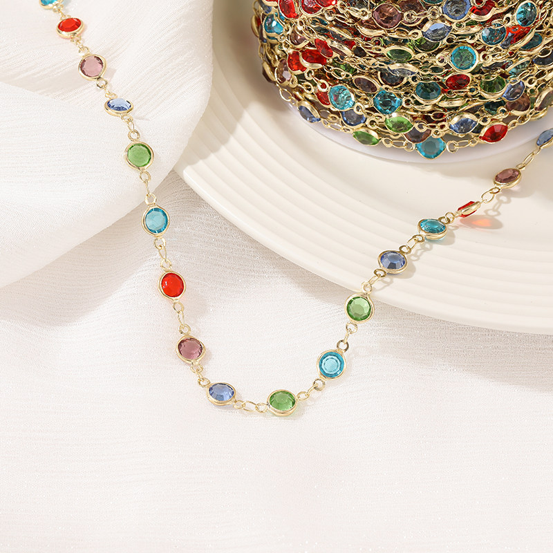 14K GOLD-FILLED COLOR-RETAINING DAZZLING ROUND CRYSTAL BEAD CHAIN DIY NECKLACE HANDMADE MATERIAL BRACELET LOOSE CHAIN JEWELRY ACCESSORIES