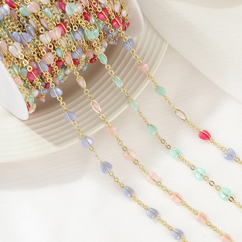 14K PACKAGE REAL GOLD COLOR-PRESERVING PEACH HEART CRYSTAL BEAD CHAIN DIY CHAIN NECKLACE BRACELET TASSEL MATERIAL LOOSE CHAIN EARRINGS ACCESSORIES