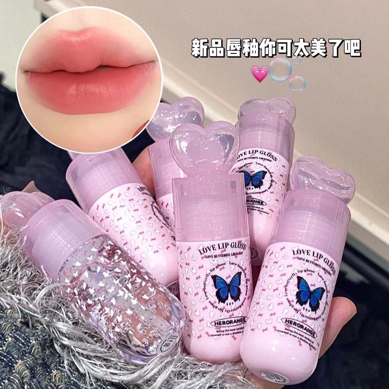 露选HERORANGE~桃心蝶系列唇釉哑光显白唇泥叠涂 唇油口红HERANGE