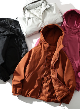 90鸭绒+两面穿 防泼水秋冬男女情侣连帽保暖休闲羽绒服4124-G1888