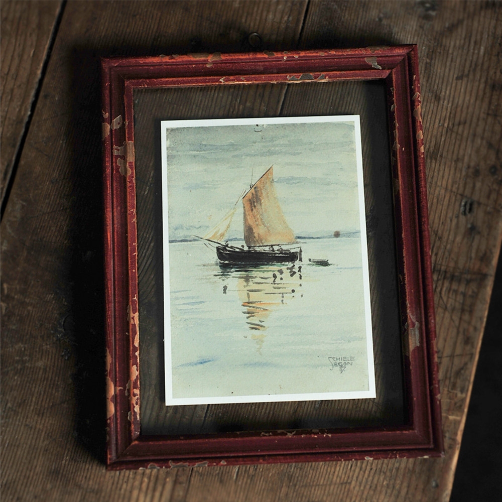 【chic rose】实木做旧小幅画框  暗红相框摆件 水彩画芯装饰画