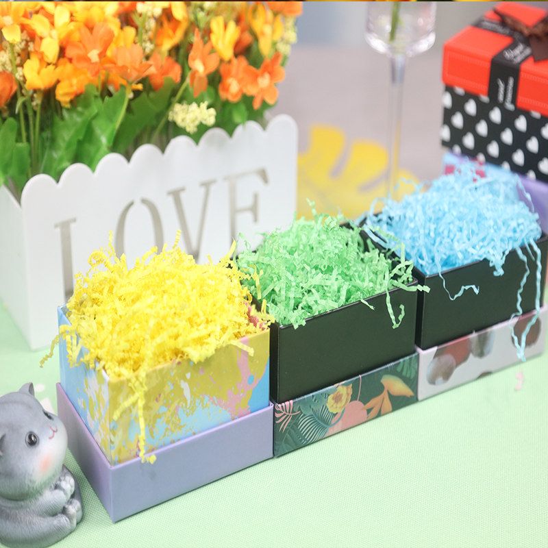 褶皱波浪拉菲草填充物节日喜糖盒配件化妆品生日礼物高档彩色纸丝