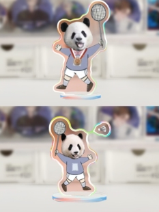 大熊猫渝可渝爱双打羽毛球运动员镭射人形立牌5cm二选一