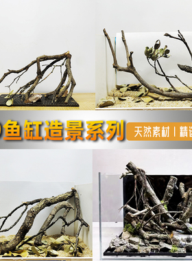 30鱼缸黄梨枝造景木原生南美雨林缸天然枯木套餐全套树叶树枝装饰