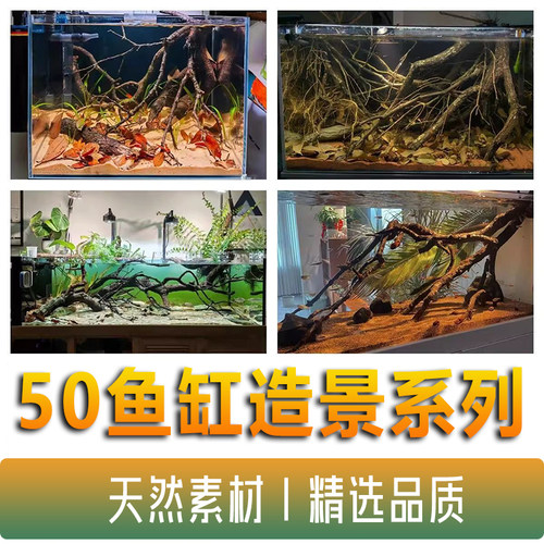 50鱼缸黄梨枝造景木原生南美雨林缸天然枯木套餐全套树叶树枝装饰