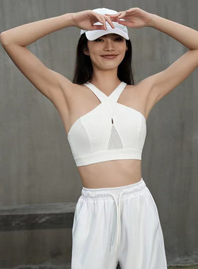 夏瑜伽服背心网纱透气裸感带胸垫运动文胸女性感健身内衣美背速干