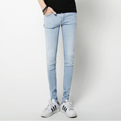 潮流百搭紧身铅笔裤 男款 痞帅修身 小脚裤 高弹力浅蓝色牛仔裤 男韩版