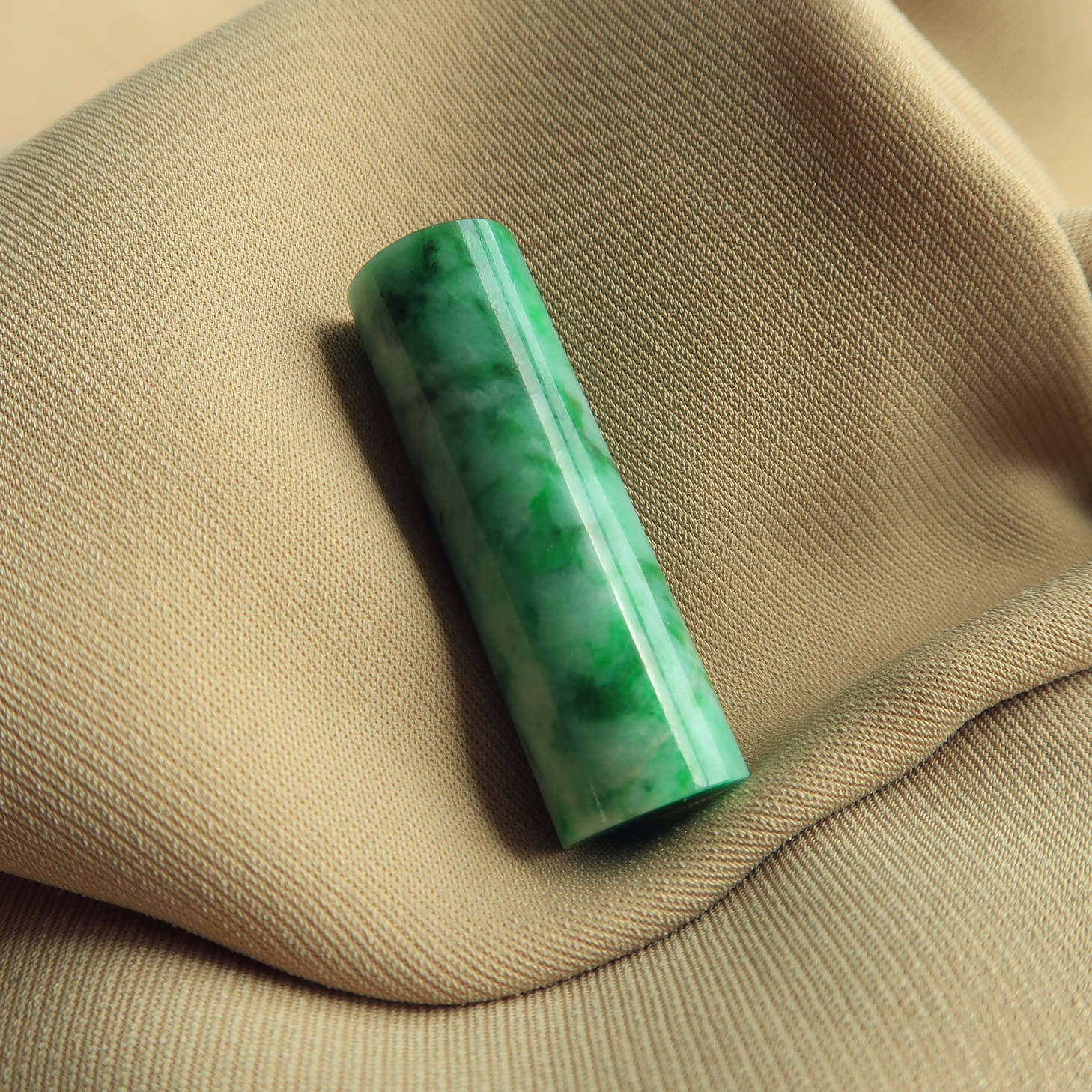 隆和斋缅甸天然翡翠辣绿男士玉烟嘴圆柱挂件手把件正品带鉴定证书