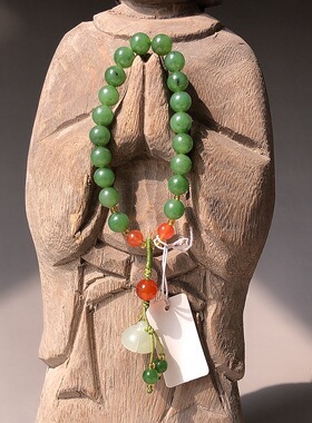 天然苹果绿碧玉和田玉圆珠手链