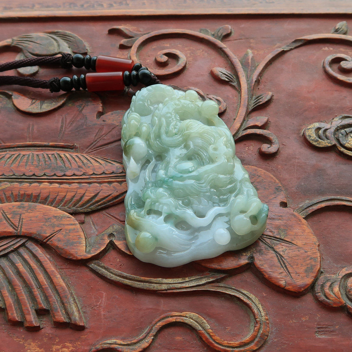 隆和斋珍藏缅甸老坑翡翠双彩龙牌挂件吊坠男款霸气龙形玉器手把件