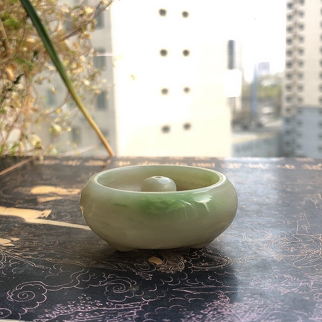 文房雅器天然和田玉翠青三足香插书房摆件可做茶宠带翠万中无一