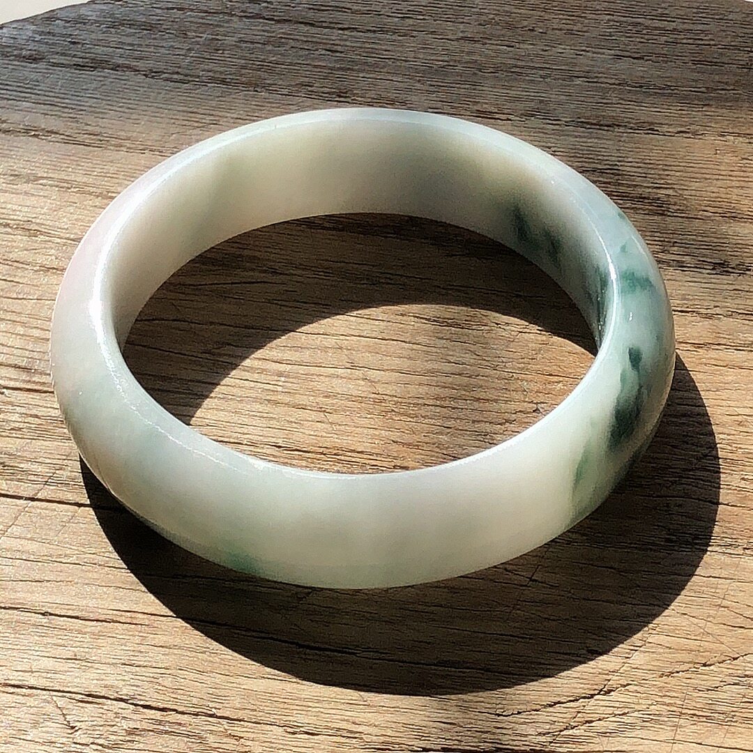 55圈口老坑细糯种翡翠手镯 天然A货飘蓝花玉镯 复古国风手环饰品