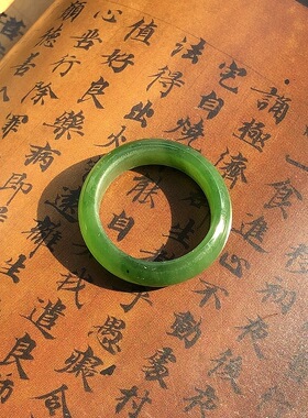 18mm满色碧绿冰种和田玉戒指环可做吊坠新疆碧玉籽料高品质保真