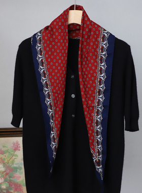 【佩斯利的红笺】重磅绵羊毛复古红丝巾围巾菱形巾春秋冬百搭领巾