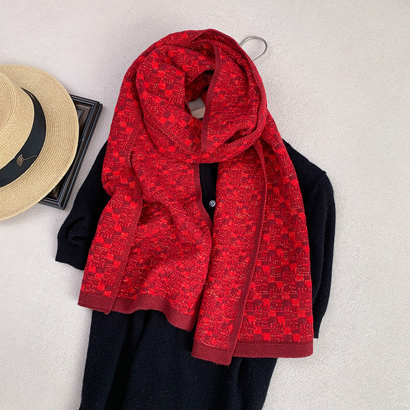 过年特价回馈 新年红 小香风金丝立体羊绒羊毛长围巾冬季保暖披肩