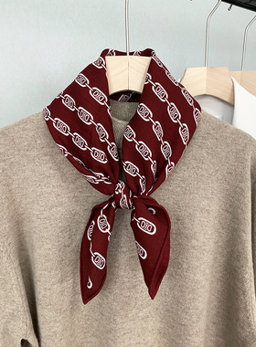 福利点晴小物 勃艮D酒红链条 素颜也显白 真丝羊毛中方巾丝巾围巾