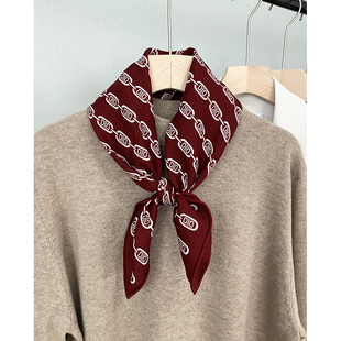 福利点晴小物 勃艮D酒红链条 素颜也显白 真丝羊毛中方巾丝巾围巾