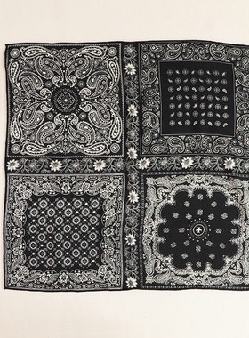 福利 中古爆款太好搭配 黑白小花雅致百搭真丝羊毛中方巾丝巾围巾