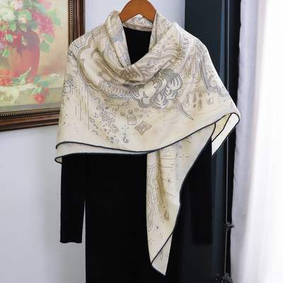 正在接通中 高品质超柔软真丝羊毛羊绒140大方巾秋冬夏女围巾披肩