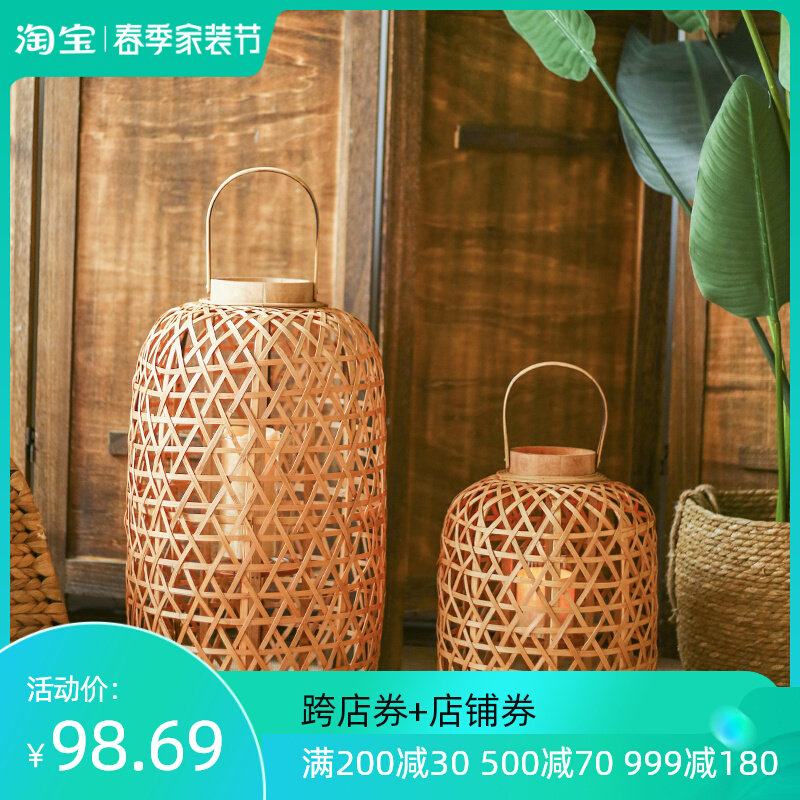 JK慕空间 天然k原木色装饰灯笼落地桌面烛台 样板间阳台客厅民宿