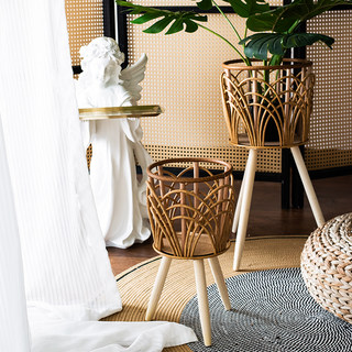 JK慕空间竹编花篮架子阳台室内落地式编织植物架创意精致装饰摆件