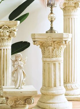 JK慕空间 欧式覆古做旧罗马柱边几摆件创意客厅花园阳台欧式摆设