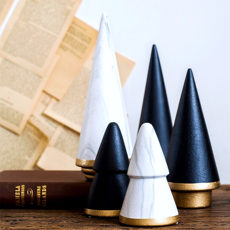 jk慕空间 北欧现代大理石图案套装锥形简洁摆件 客厅桌面装饰品
