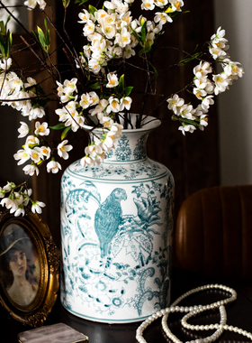 JK慕空间 中式复古景德镇青花陶瓷花瓶冬青 玄关客厅餐厅摆件装饰